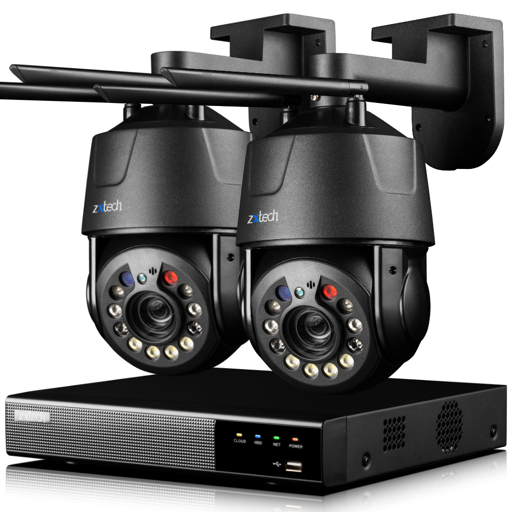 Zxtech 5MP/4K Wireless PTZ CCTV System  - 2 x WiFi Security Camera 5X/10X/20X Auto Zoom Colour Night Vision Outdoor 2-Way-Audio 9CH Sony Starvis