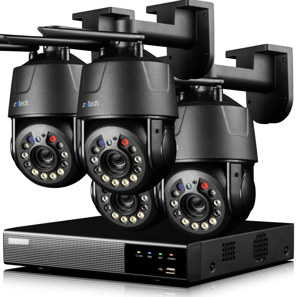 Zxtech 5MP/4K Wireless PTZ CCTV System  - 4 x WiFi Security Camera 5X/10X/20X Auto Zoom Colour Night Vision Outdoor 2-Way-Audio 9CH Sony Starvis