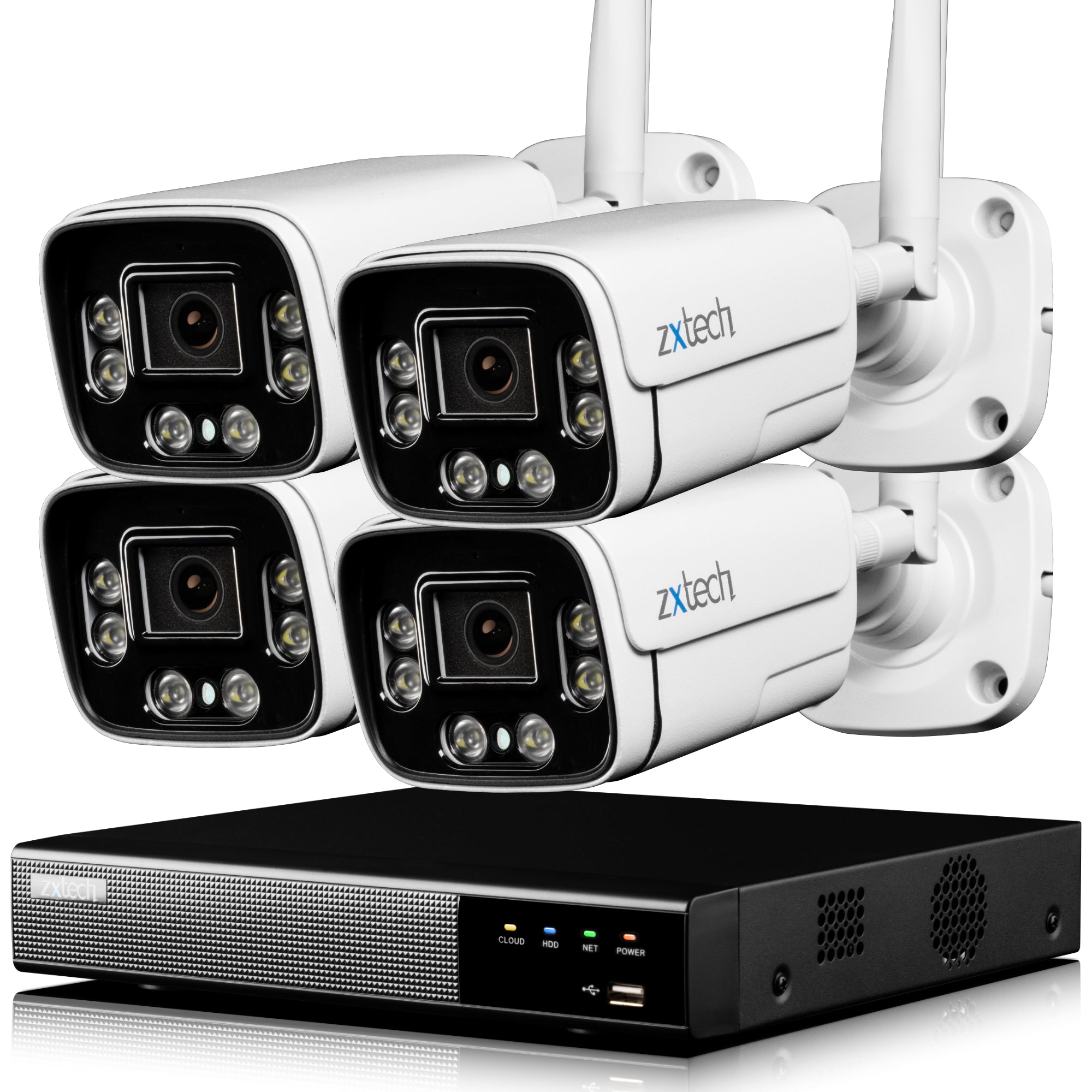 Zxtech 5MP/8MP/4K Wireless CCTV System - 4x WiFi Security Cameras Outdoor 2-Way-Audio Night Vision 9CH Sony Starvis  | WF4A9Y