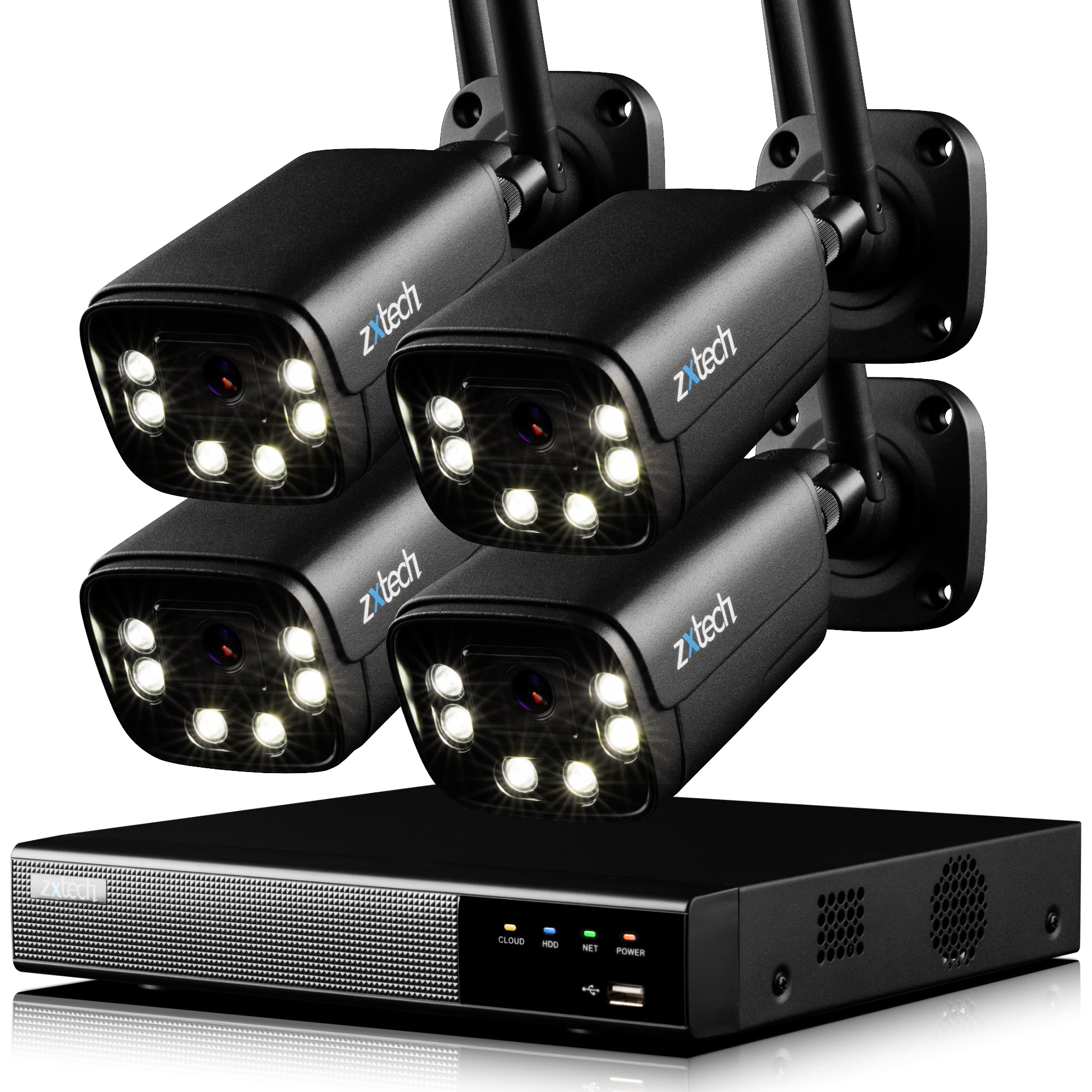 Zxtech 5MP/4K Wireless CCTV System - 4x WiFi Security Cameras Outdoor 2-Way-Audio Night Vision 9CH Sony Starvis  | WF4D9Y