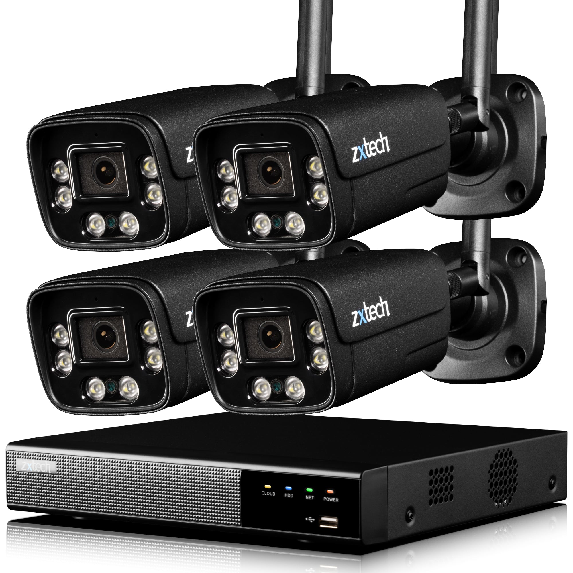 Zxtech 5MP//8MP/4K Wireless CCTV System - 4x WiFi Security Cameras Outdoor 2-Way-Audio Night Vision 9CH Sony Starvis  | WF4D9Y