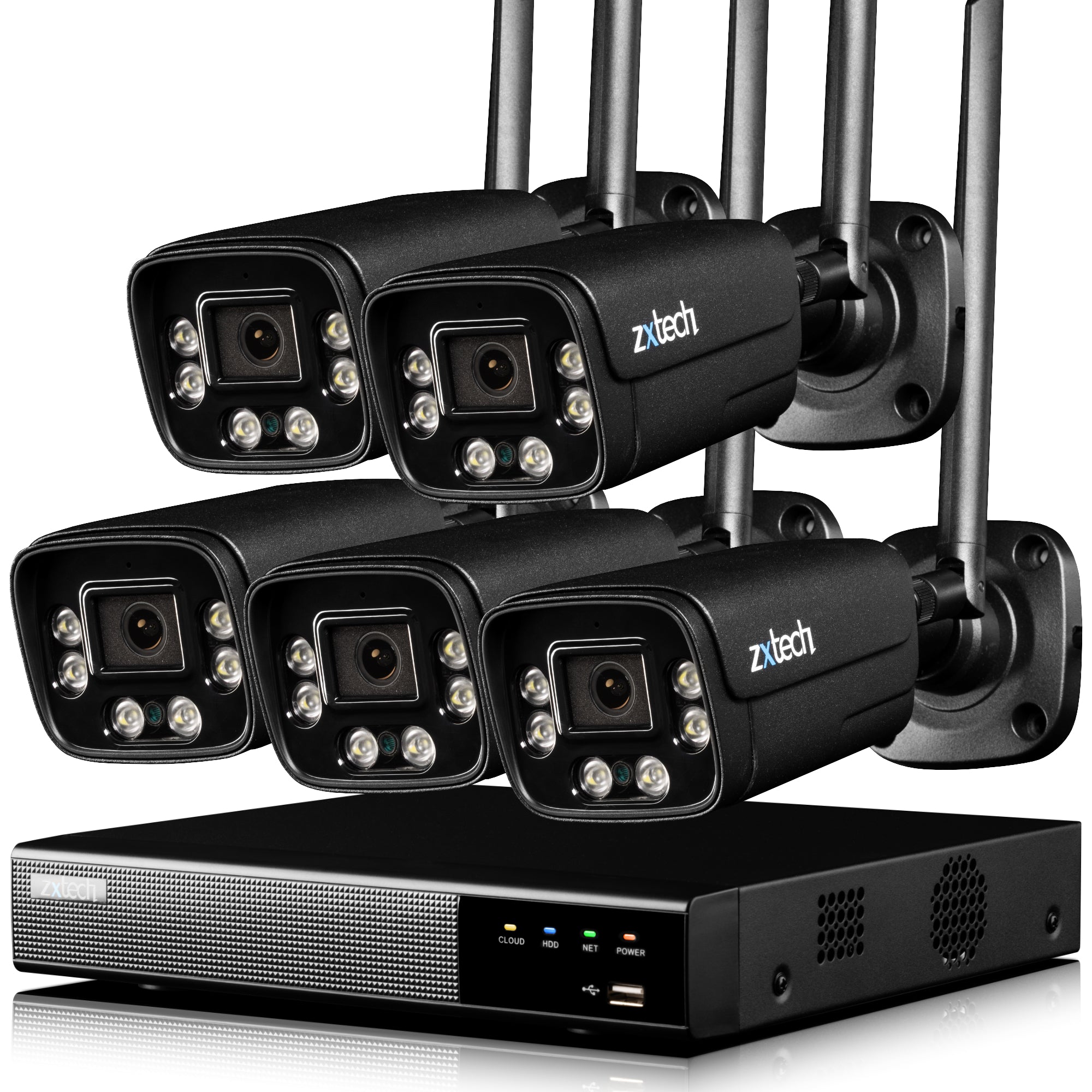 Zxtech 5MP/8MP/4K Wireless CCTV System - 5x WiFi Security Cameras Outdoor 2-Way-Audio Night Vision 9CH Sony Starvis  | WF5D9Y