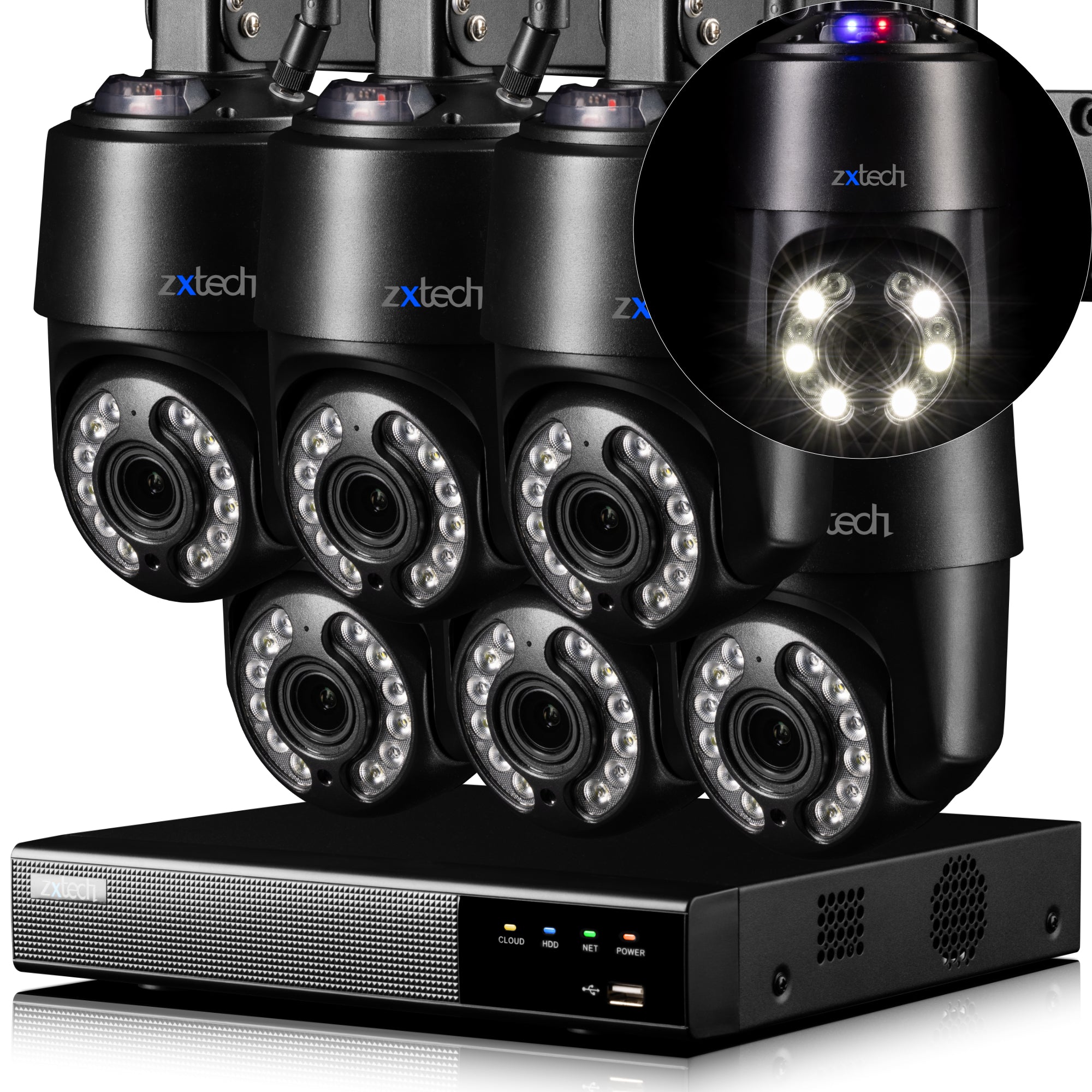 Zxtech 4K Wireless PTZ CCTV System  - 6 x WiFi Security Camera 5X/10X/20X Auto Zoom Colour Night Vision Outdoor 2-Way-Audio 9CH Sony Starvis