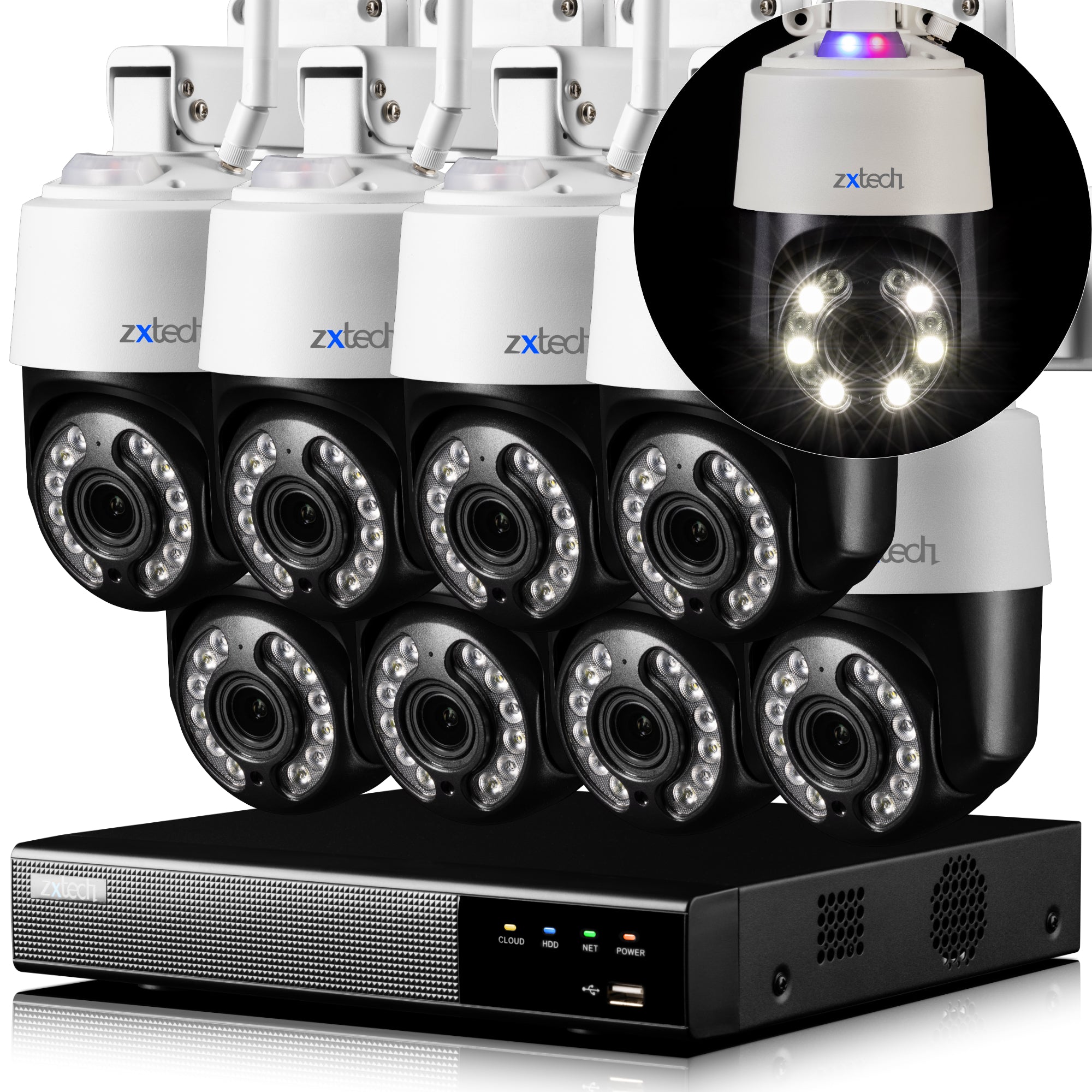 Zxtech 4K Wireless PTZ CCTV System  - 8 x WiFi Security Camera 5X/10X Auto Zoom Colour Night Vision Outdoor 2-Way-Audio 9CH Sony Starvis