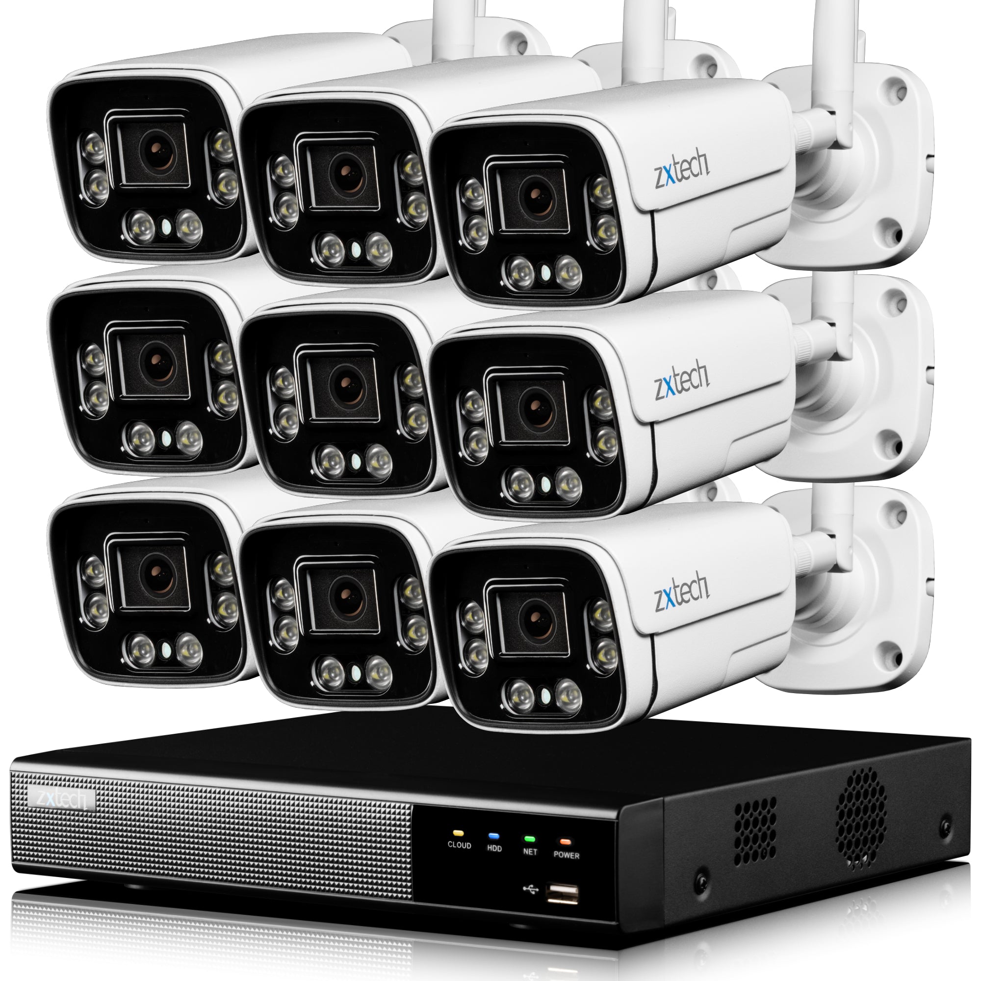 Zxtech 5MP/8MP/4K Wireless CCTV System - 9x WiFi Security Cameras Outdoor 2-Way-Audio Night Vision 9CH Sony Starvis  | WF9A9Y