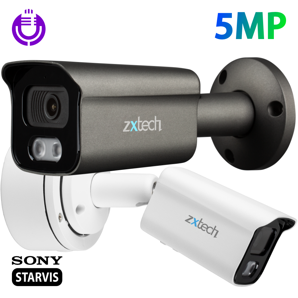 Zxtech 5MP Bullet PoE IP CCTV AI Camera | Face Recognition Built-in Microphone Sony Starvis