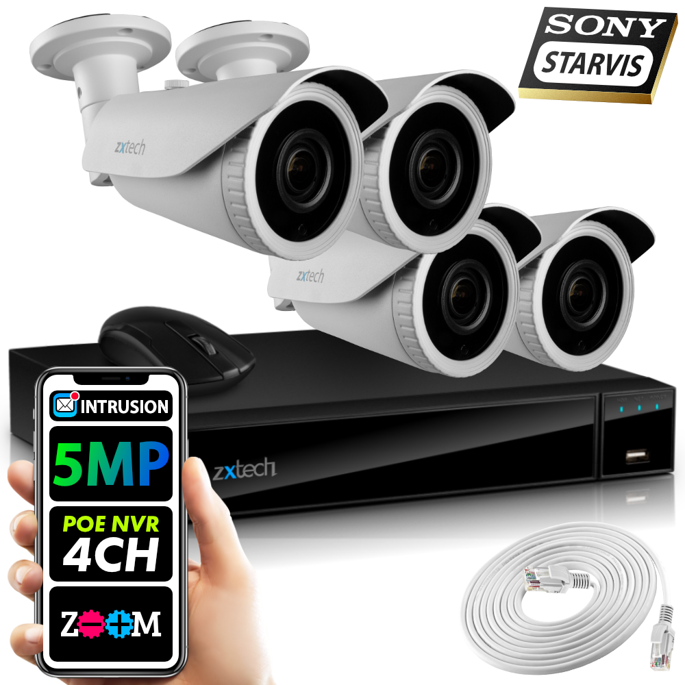 Varifocal Audio Sony Chip Cameras 4CH NVR PoE CCTV System 4 x 5MP