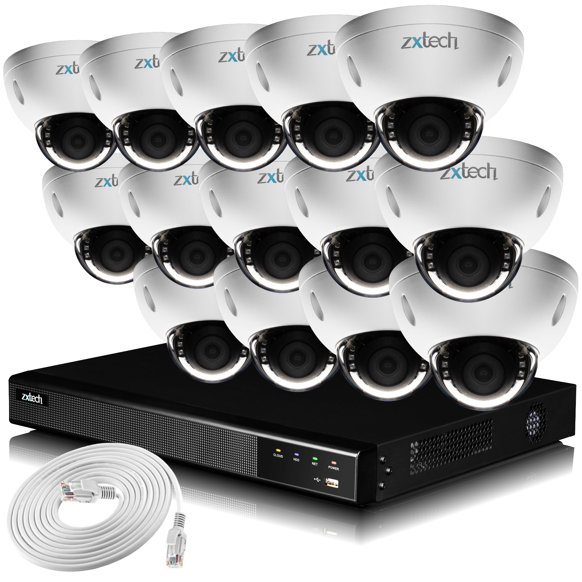 Zxtech IK10 4K CCTV System - 14 x IP PoE Cameras Face Detection Outdoor Sony Starvis Enhanced Night Vision  | IK14A16X