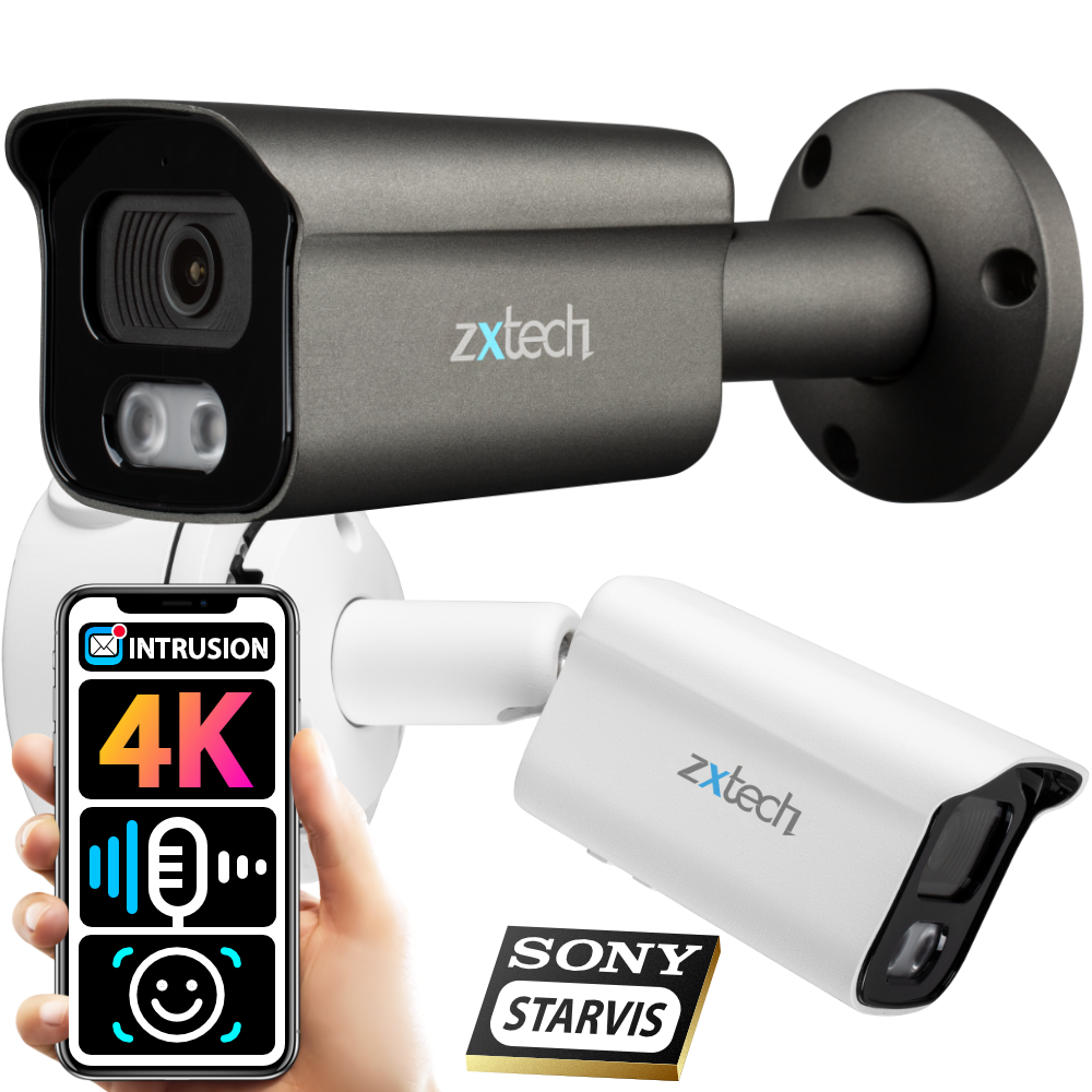 Zxtech 4K 8MP Bullet PoE IP CCTV AI Camera | Face Recognition Built-in Microphone