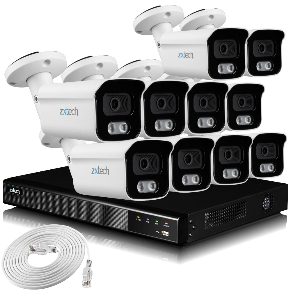 Zxtech 4K CCTV System - 10 x IP PoE Cameras Audio Recording Face Detection Outdoor Sony Starvis  | RX10B16X