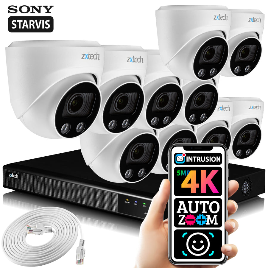 Zxtech 5MP 8MP Auto Zoom PoE Camera Outdoor Face Recognition Home CCTV System RX10C16X