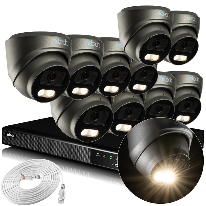 Zxtech 4K CCTV System - 10 x IP PoE Cameras Audio Recording Face Detection Outdoor Sony Starvis  | RX10E16X