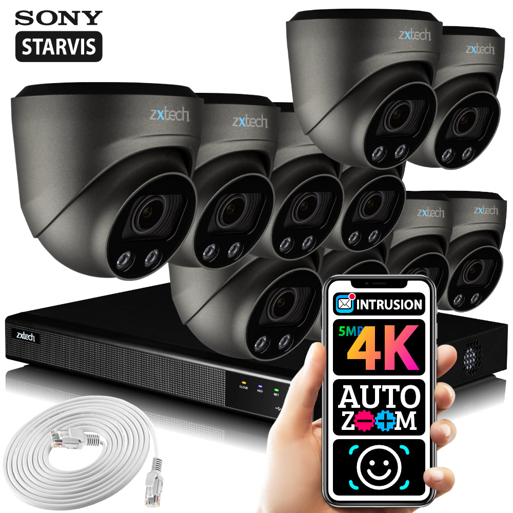 Zxtech 5MP 8MP Auto Zoom PoE CCTV Camera NVR Face Recognition Security System RX10G16X