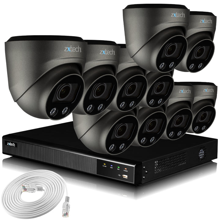 Zxtech 4K CCTV System - 10 x IP PoE Cameras Motorised Lens Face Detection Outdoor Sony Starvis  | RX10G16X