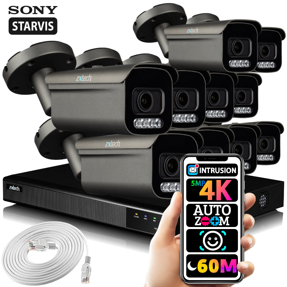 4K Home CCTV Kit 60M Night Vision Cameras P2P Motorised | Zxtech