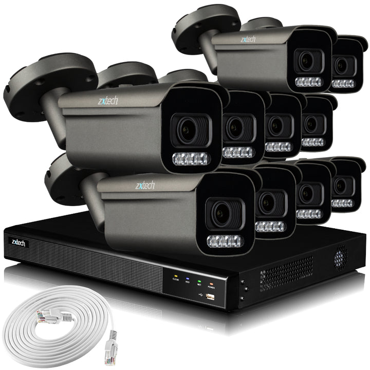 Zxtech 4K CCTV System - 10 x IP PoE Cameras Motorised Lens Face Detection Outdoor Sony Starvis Enhanced Night Vision  | RX10H16X