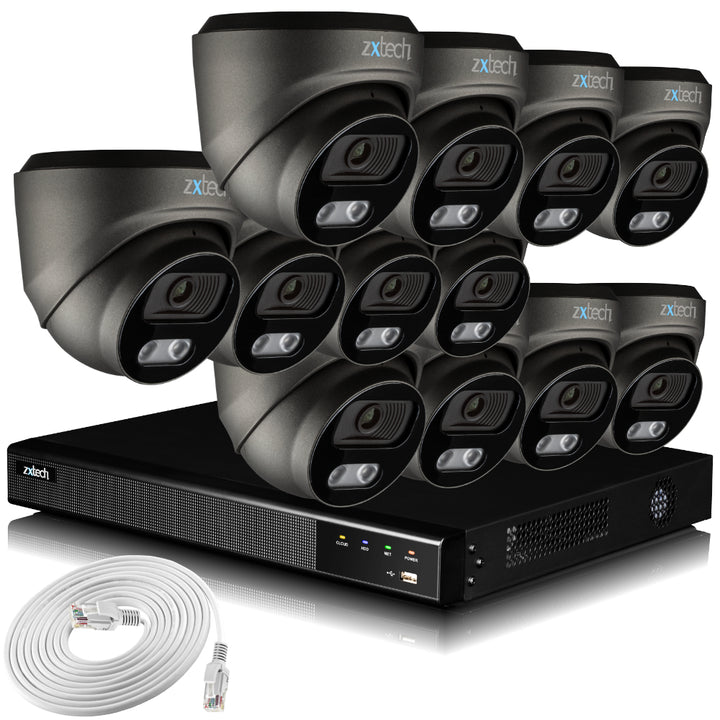 Zxtech 4K CCTV System - 12 x IP PoE Cameras Audio Recording Face Detection Outdoor Sony Starvis  | RX12E16X