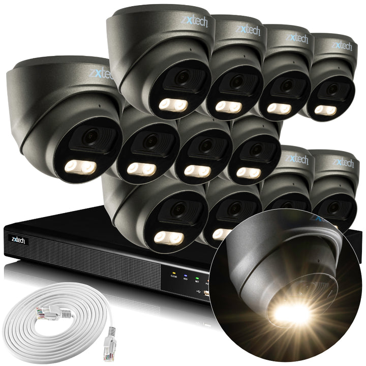 Zxtech 4K CCTV System - 12 x IP PoE Cameras Audio Recording Face Detection Outdoor Sony Starvis  | RX12E16X