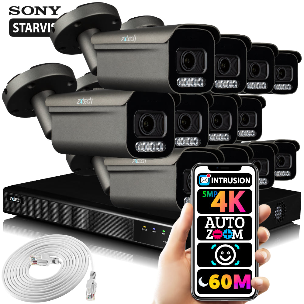 4K Home CCTV Kit 60M Night Vision Cameras P2P Motorised | Zxtech