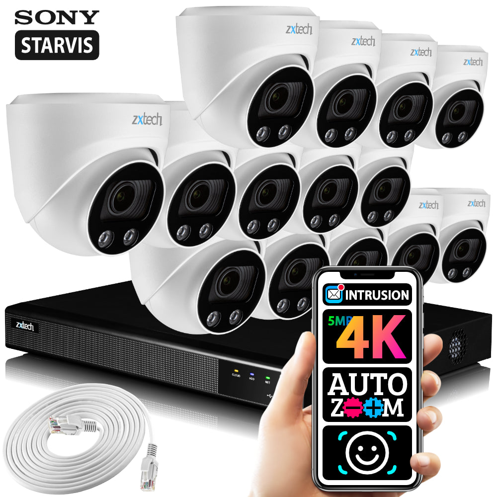 Zxtech 14x 5MP 8MP 60M IR Auto Zoom PoE Security Camera  NVR Face Recognition Kit RX14C16X