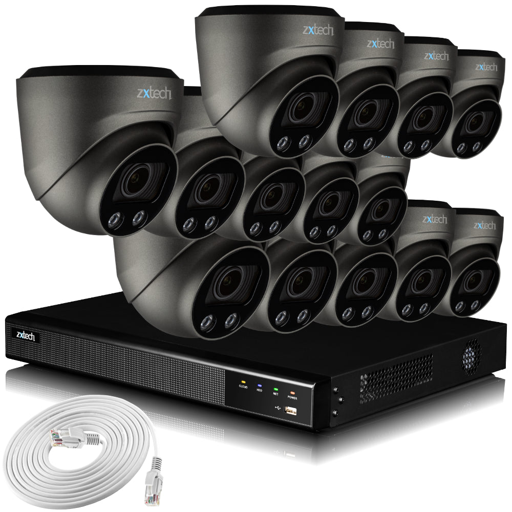 Zxtech 14 x 5MP 8MP Auto Zoom PoE CCTV Camera Face Recognition Home CCTV Kit RX14G16X