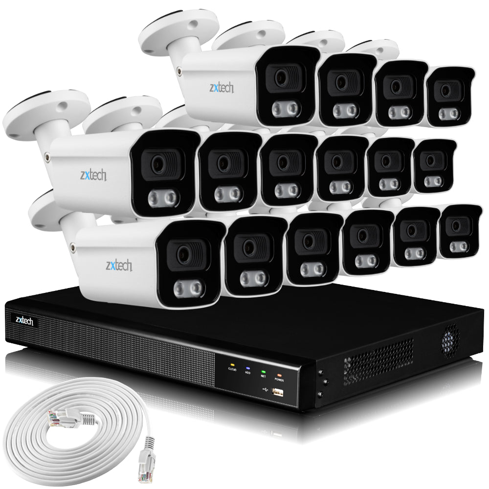 Zxtech 16 x 5MP 8MP PoE IP Camera NVR Face Recognition Complete Security System RX16B16X