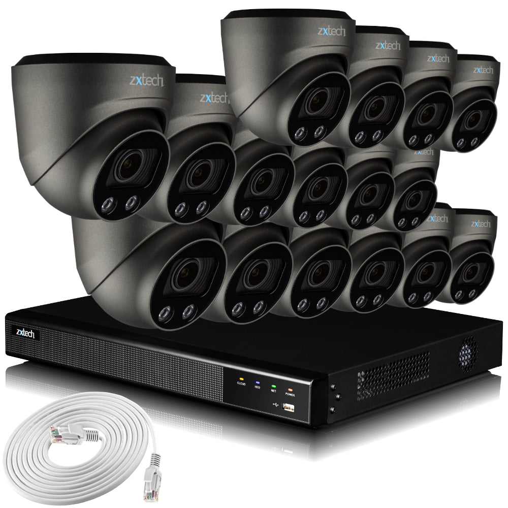 Zxtech 16 x 5MP 8MP Auto Zoom PoE CCTV Camera Face Recognition Home CCTV Kit RX16G16X