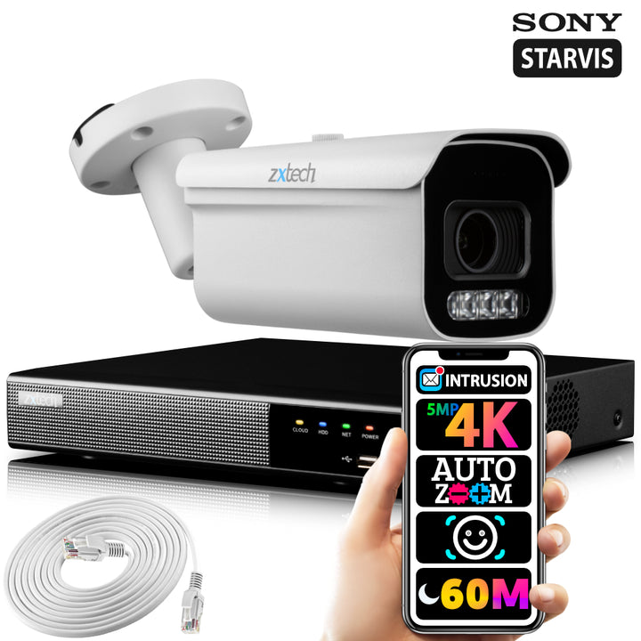 Zxtech 1 PoE 5MP 4K 8MP Outdoor CCTV Camera Face Recognition NVR Security Kit RX1D4Z
