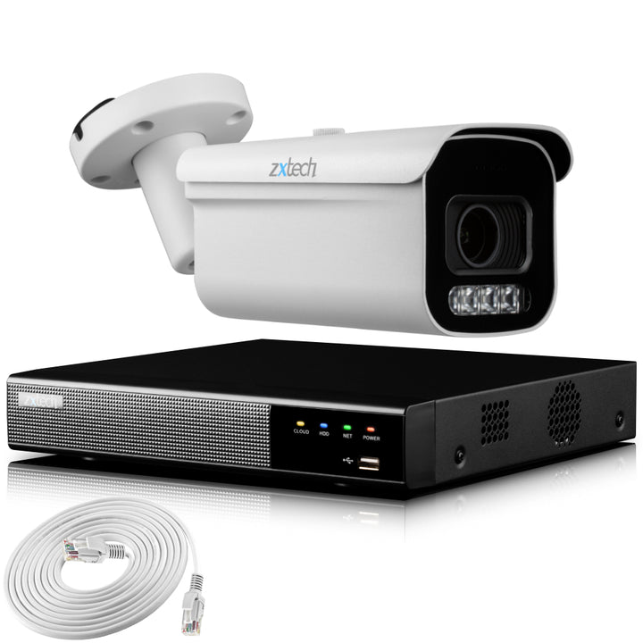 Zxtech 4K CCTV System - 1 x IP PoE Camera Motorised Lens Face Detection Outdoor Sony Starvis Enhanced Night Vision  | RX1D4Z