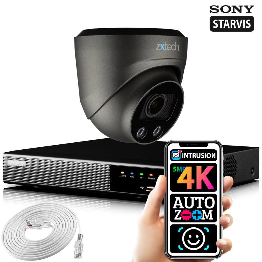 Zxtech 1x Zoom PoE 5MP 4K UHD CCTV Camera NVR Face Recognition Security System RX1G4Z