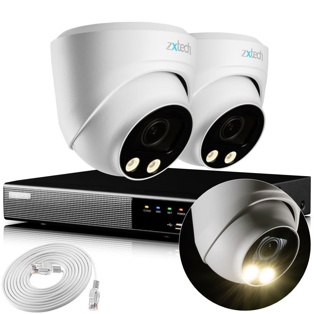 Zxtech 4K CCTV System - 2 x IP PoE Cameras Motorised Lens Face Detection Outdoor Sony Starvis  | RX2C4Z
