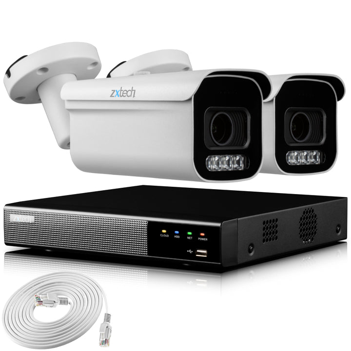 Zxtech 4K CCTV System - 2 x IP PoE Cameras Motorised Lens Face Detection Outdoor Sony Starvis Enhanced Night Vision  | RX2D4Z