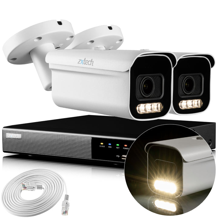 Zxtech 4K CCTV System - 2 x IP PoE Cameras Motorised Lens Face Detection Outdoor Sony Starvis Enhanced Night Vision  | RX2D4Z