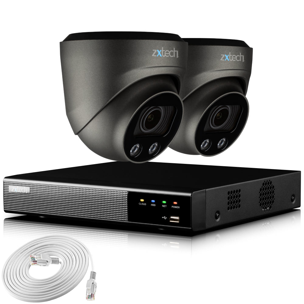 Zxtech 4K CCTV System - 2 x IP PoE Cameras Motorised Lens Face Detection Outdoor Sony Starvis  | RX2G4Z