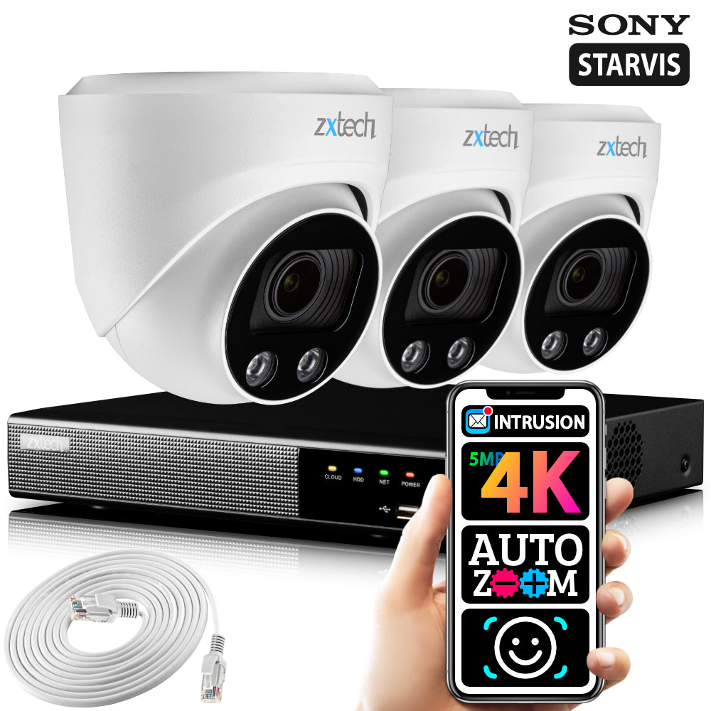 Zxtech 5MP 4K UHD Zoom PoE IP CCTV Cameras NVR Face Recognition Complete System RX3C4Z