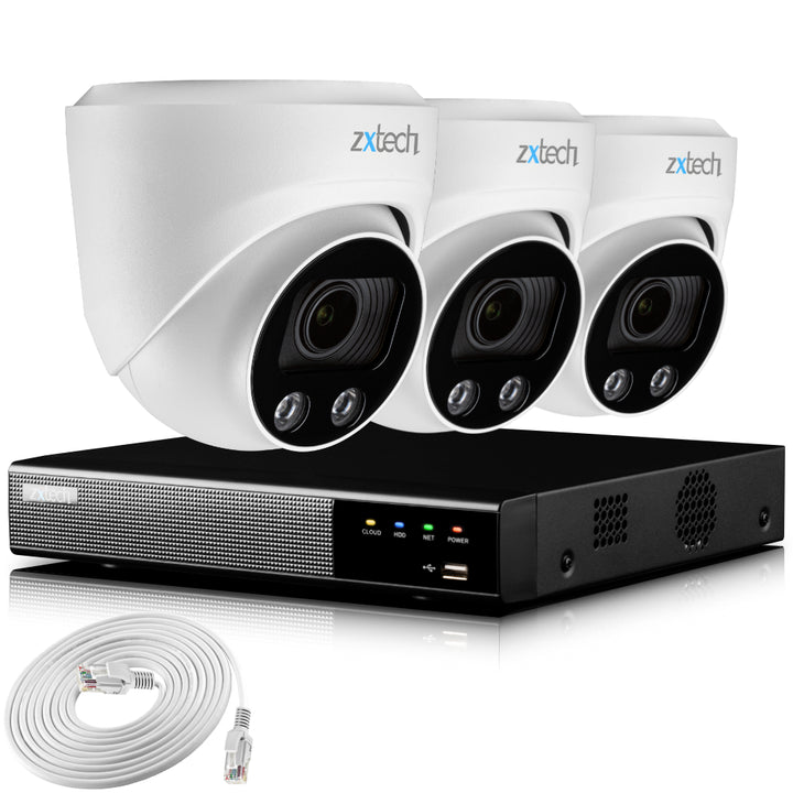 Zxtech 4K CCTV System - 3 x IP PoE Cameras Motorised Lens Face Detection Outdoor Sony Starvis  | RX3C4Z