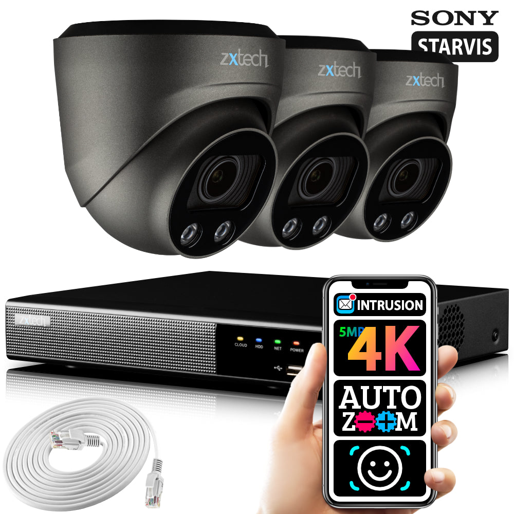 Zxtech 5/ 8 Megapixel UHD IR Zoom PoE Recorder Face Recognition Full CCTV Kit RX3G4Z