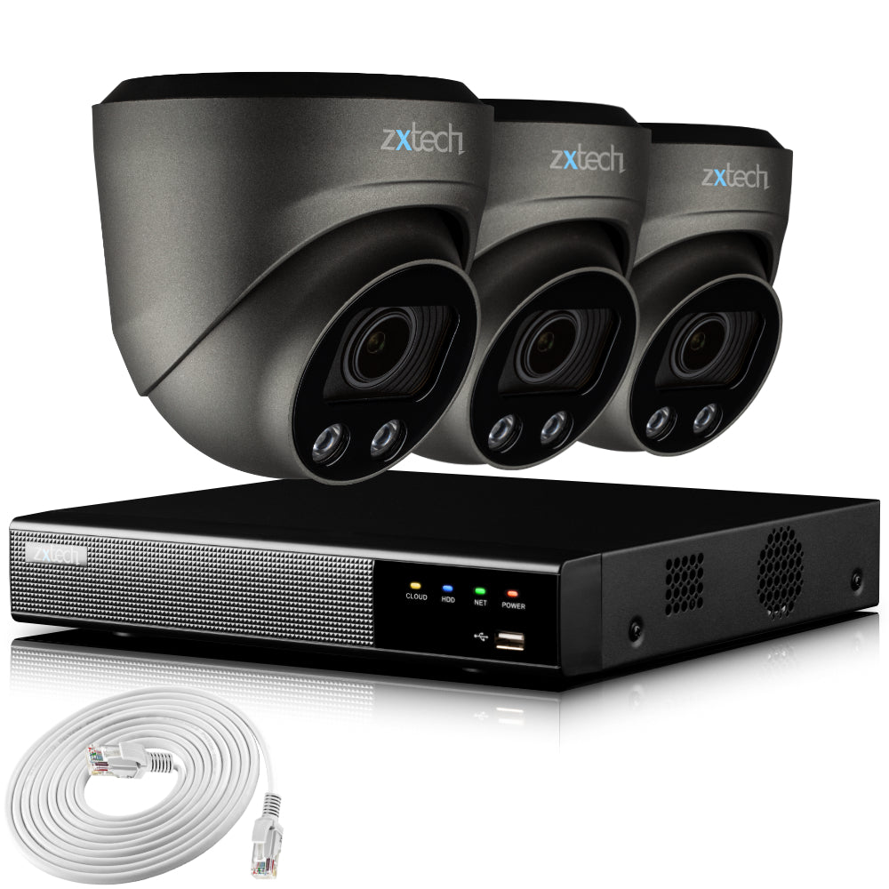 Zxtech 4K CCTV System - 3 x IP PoE Cameras Motorised Lens Face Detection Outdoor Sony Starvis  | RX3G4Z