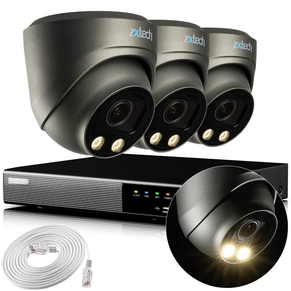 Zxtech 4K CCTV System - 3 x IP PoE Cameras Motorised Lens Face Detection Outdoor Sony Starvis  | RX3G4Z