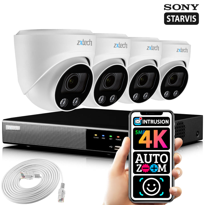 Zxtech 5MP 4K Ultra HD 60M Outdoor PoE Cam CCTV Face Recognition Complete System RX4C4Z