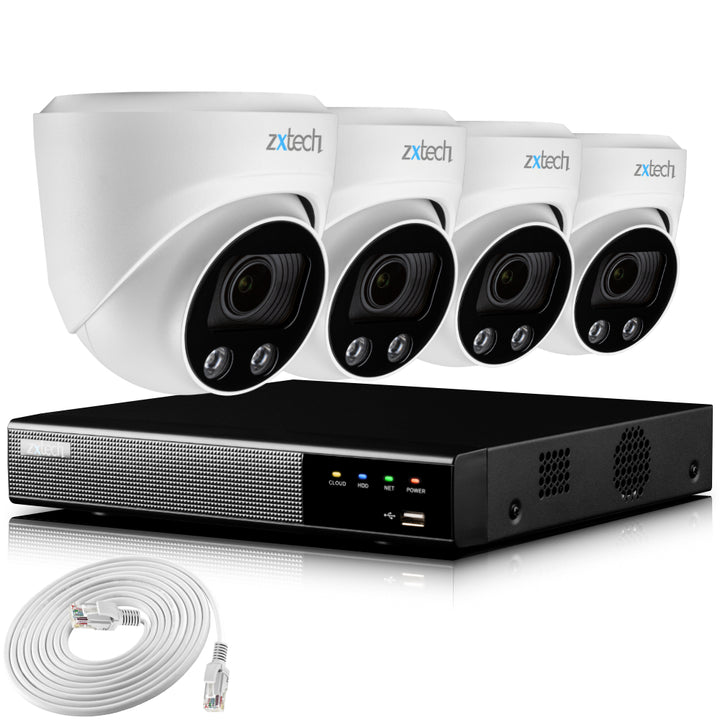 Zxtech 4K CCTV System - 4 x IP PoE Cameras Motorised Lens Face Detection Outdoor Sony Starvis  | RX4C4Z