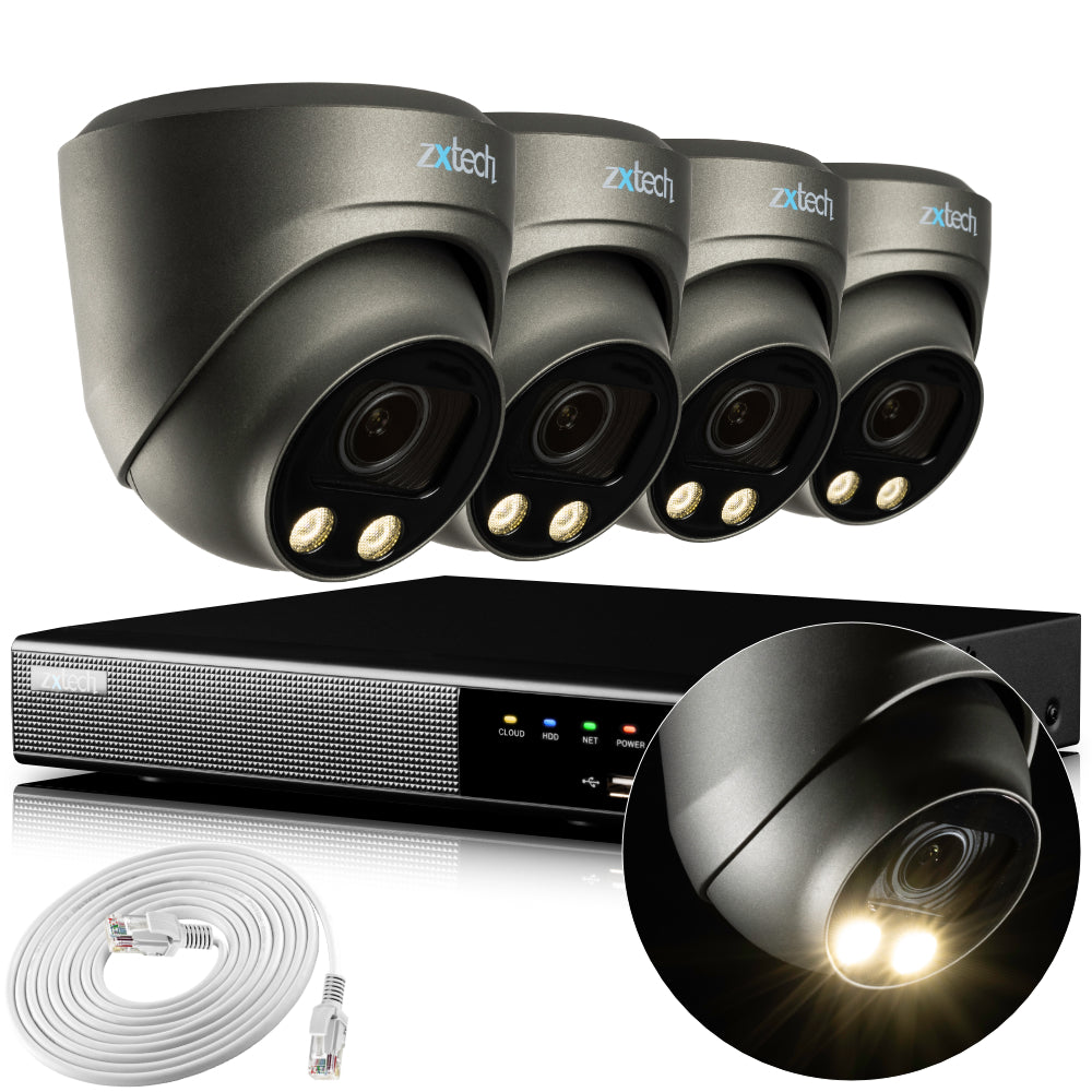 Zxtech 4K CCTV System - 4 x IP PoE Cameras Motorised Lens Face Detection Outdoor Sony Starvis  | RX4G4Z