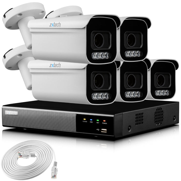 Zxtech 4K CCTV System - 5 x IP PoE Cameras Motorised Lens Face Detection Outdoor Sony Starvis Enhanced Night Vision  | RX5D9Y