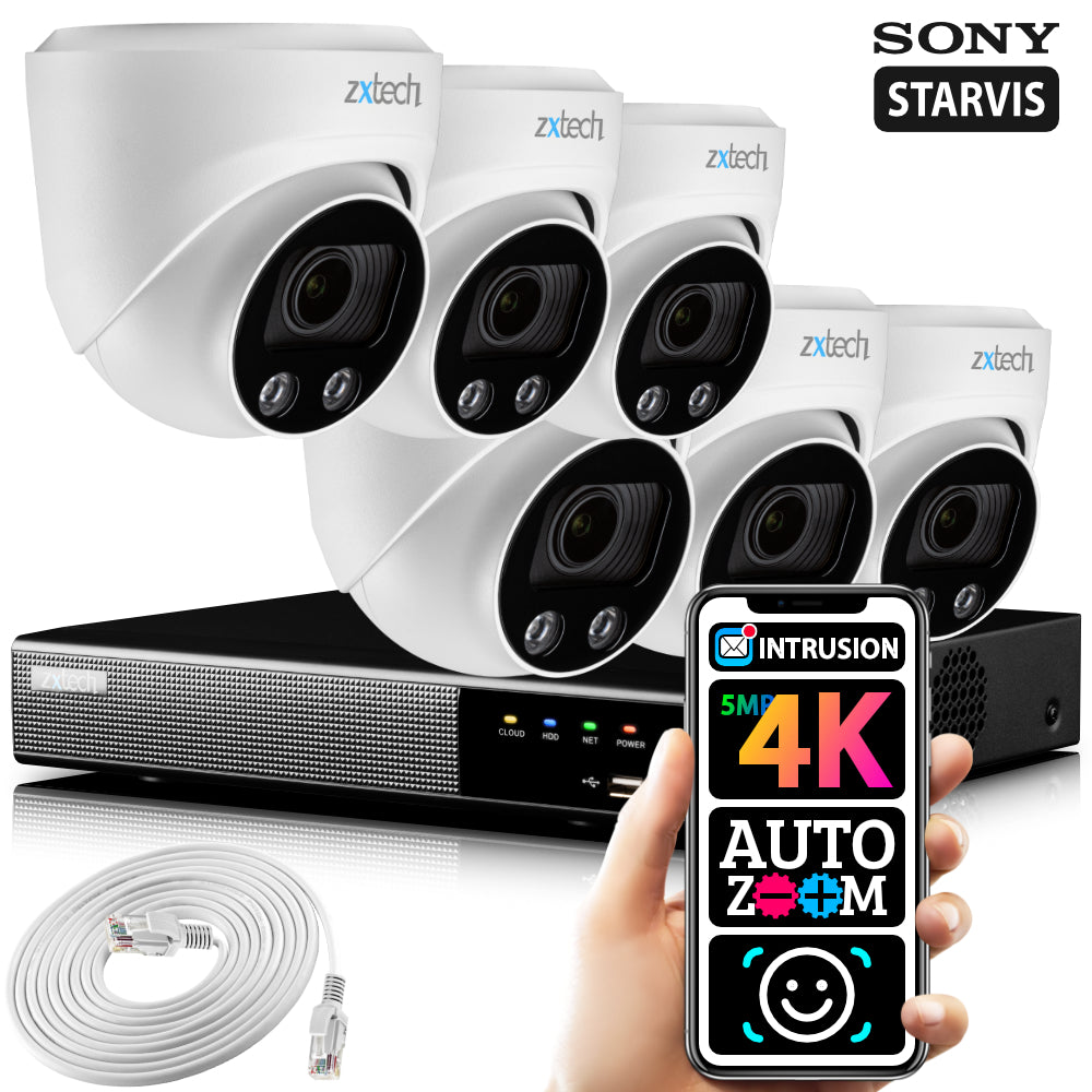 Zxtech 5MP 8MP 4K UHD Auto Zoom IP67 PoE Outdoor Face Recognition Complete Kit RX6C9Y