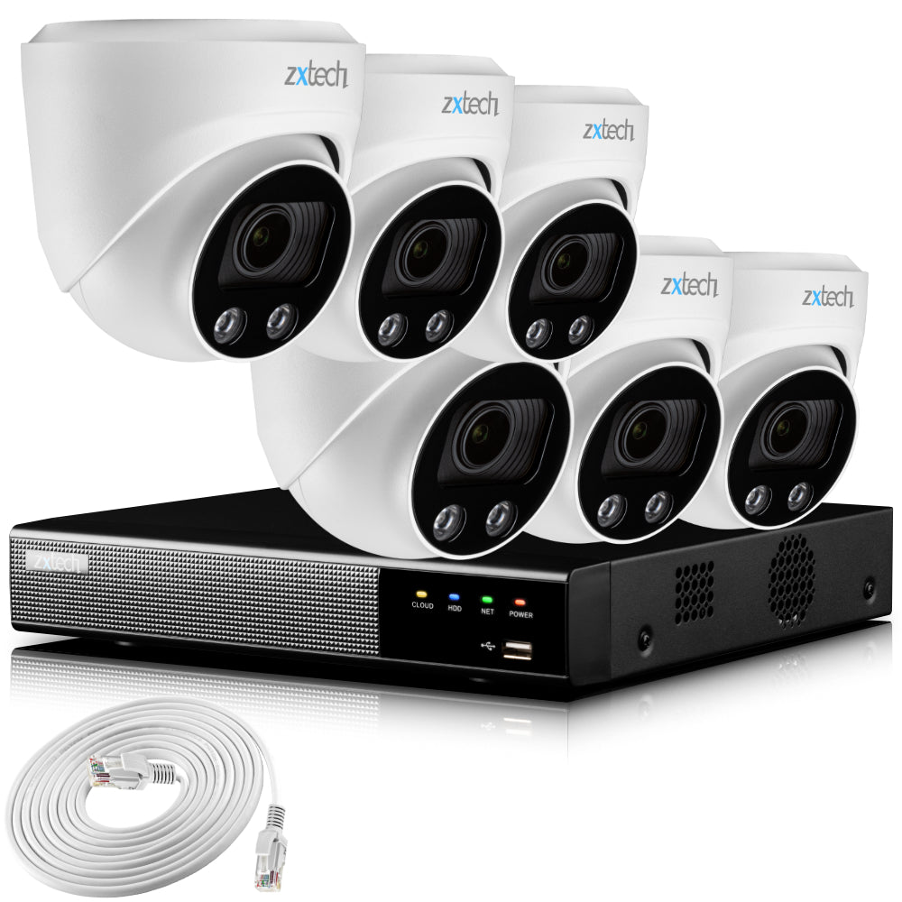 Zxtech 4K CCTV System - 6 x IP PoE Cameras Motorised Lens Face Detection Outdoor Sony Starvis  | RX6C9Y
