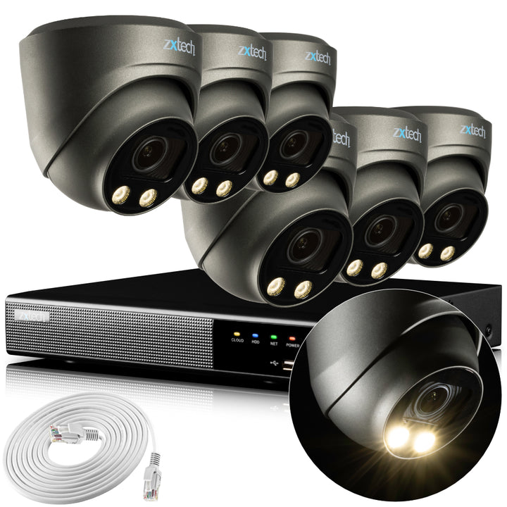 Zxtech 4K CCTV System - 6 x IP PoE Cameras Motorised Lens Face Detection Outdoor Sony Starvis  | RX6G9Y