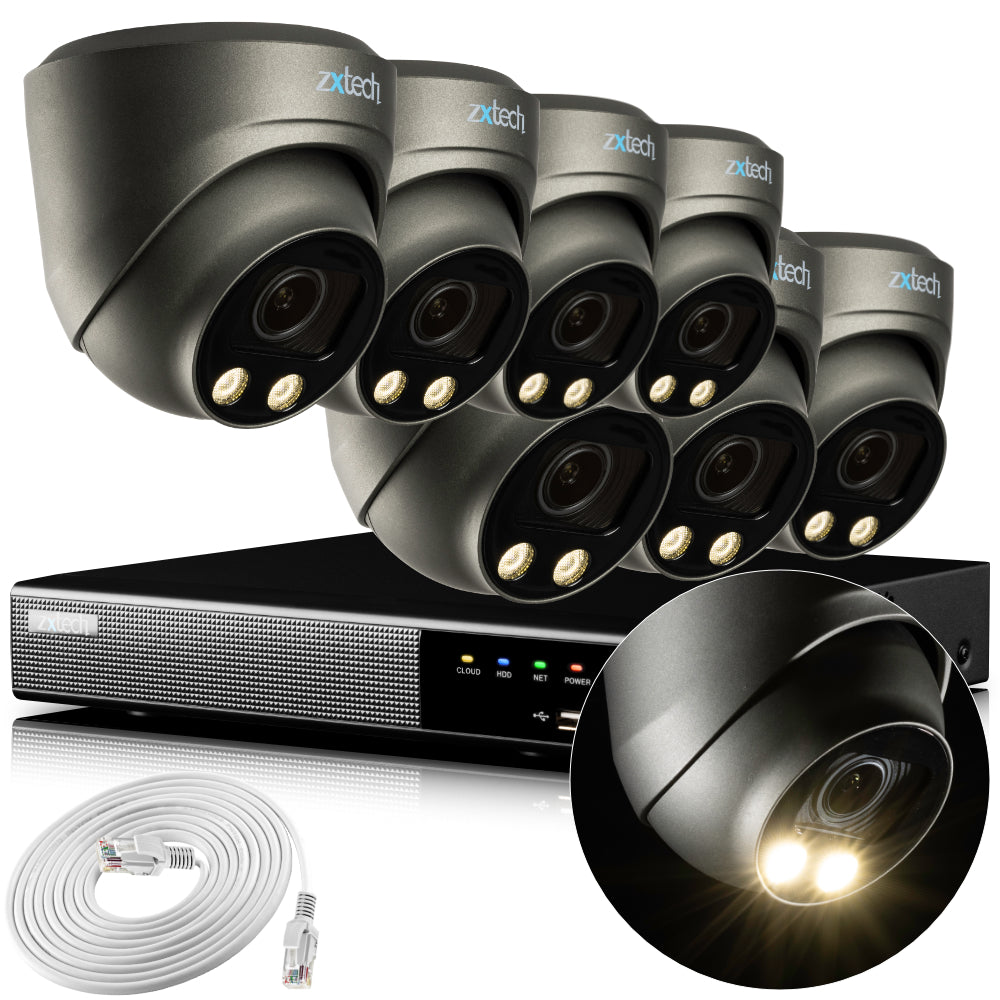 Zxtech 4K CCTV System - 7 x IP PoE Cameras Motorised Lens Face Detection Outdoor Sony Starvis  | RX7G9Y