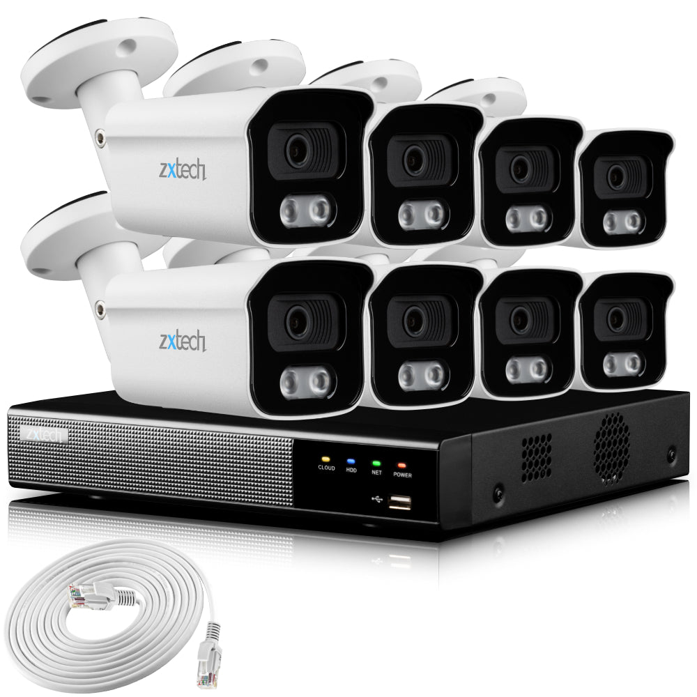 Zxtech 4K CCTV System - 8 x IP PoE Cameras Audio Recording Face Detection Outdoor Sony Starvis  | RX8B9Y