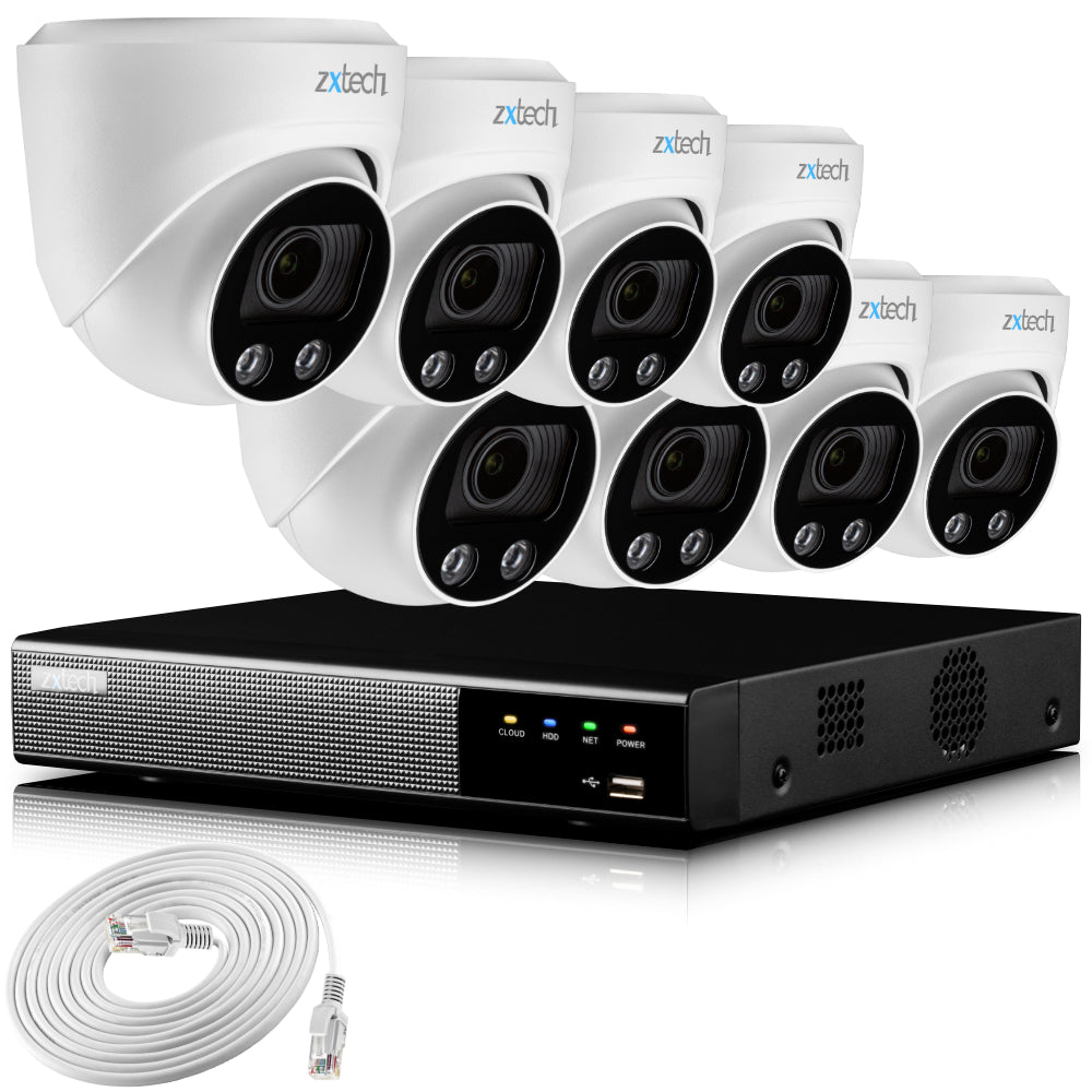 Zxtech 4K CCTV System - 8 x IP PoE Cameras Motorised Lens Face Detection Outdoor Sony Starvis  | RX8C9Y