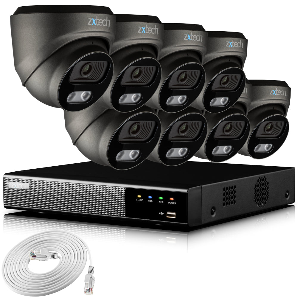 Zxtech 4K CCTV System - 8 x IP PoE Cameras Audio Recording Face Detection Outdoor Sony Starvis  | RX8E9Y